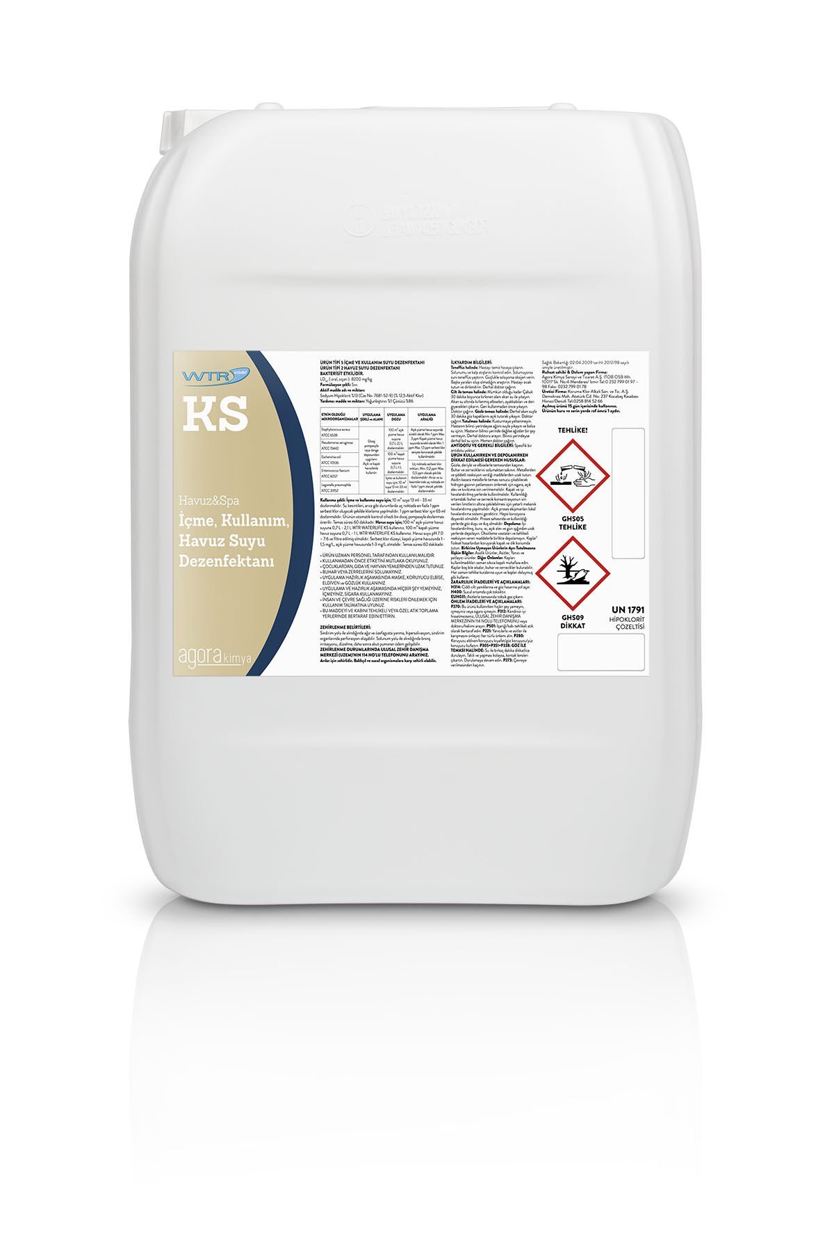 WTR KS | İçme , Kullanım ve Havuz Suyu Dezenfektanı 20lt/ 25 KG
