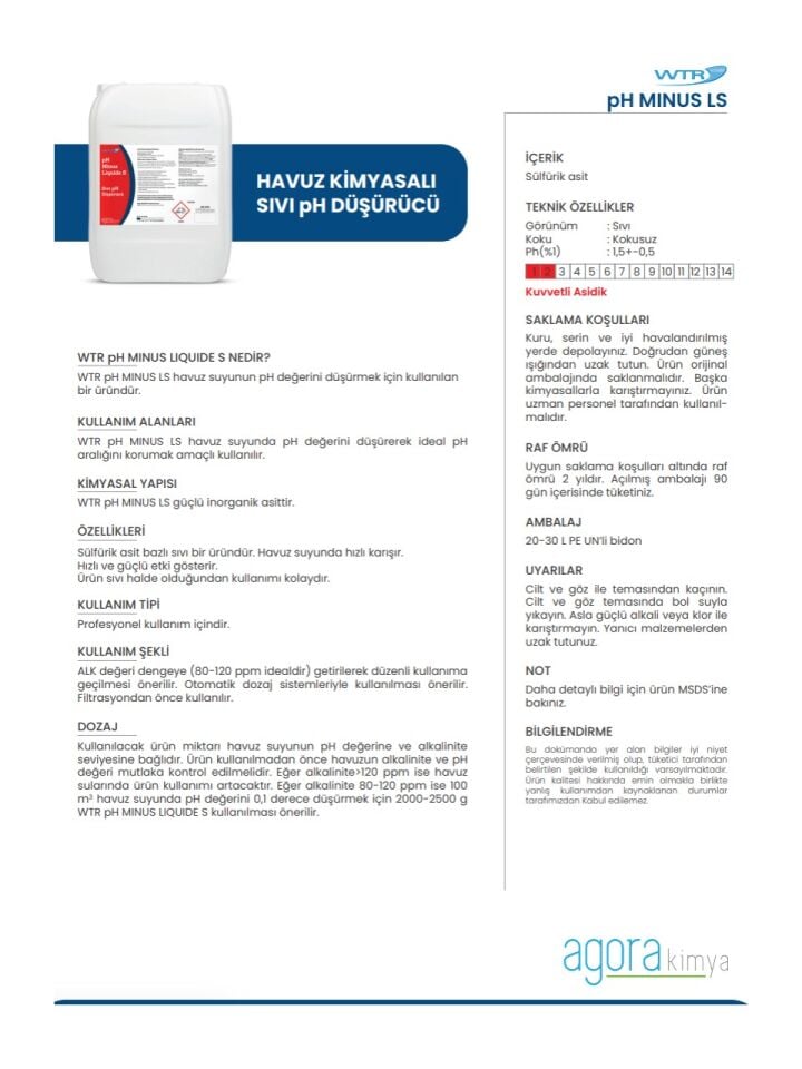 WTR Ph Mınus Ls | Sıvı Ph Düşürücü 20 lt /25 kg