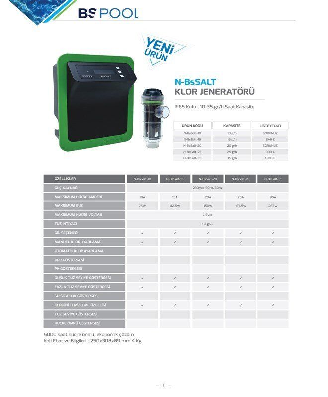 Bs Pool Pro 50 g/h Tuz Klor Jeneratörü